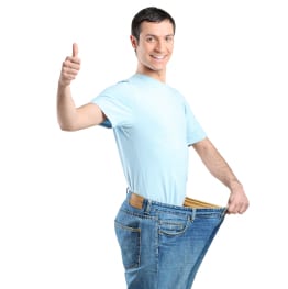Portrait of a weight loss male with thumb up